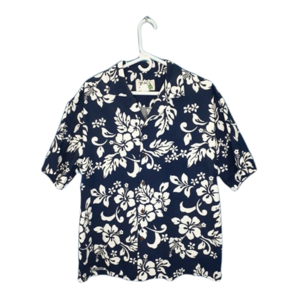 KY'S Made in Hawaii Blue Hawaiian Floral Button-Up Shirt XL
